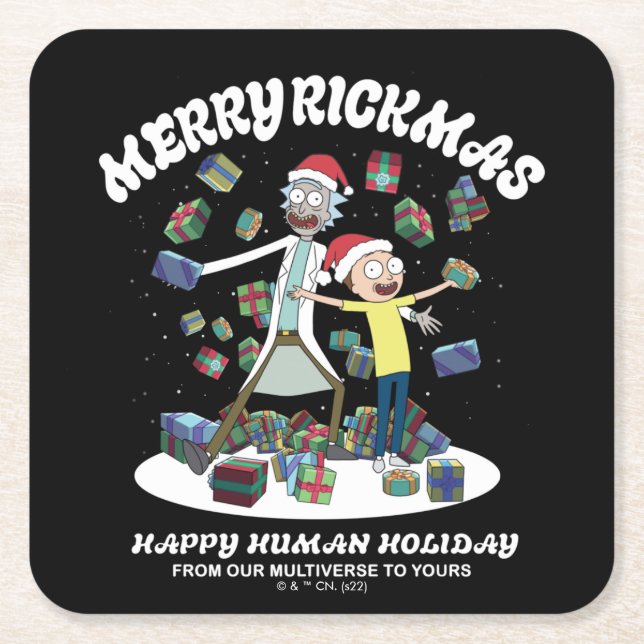 Rick and Morty | Merry Rickmas Presents Square Paper Coaster (Front)
