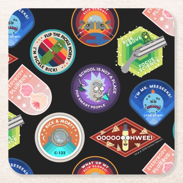 RICK AND MORTY™ | Outer Space Patches Pattern Square Paper Coaster (Front)