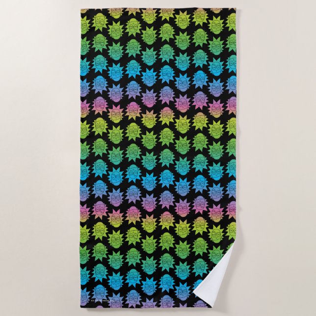 RICK AND MORTY™ | Rainbow Rick Head pattern Beach Towel (Front)