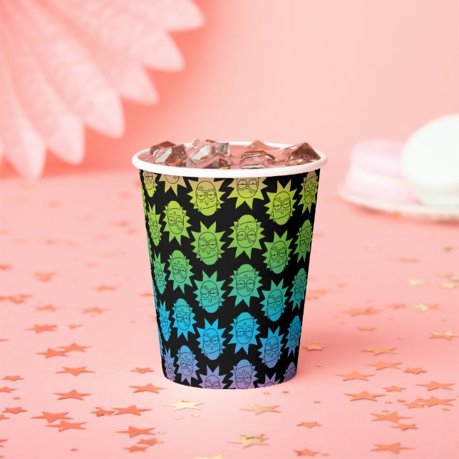 RICK AND MORTY™ | Rainbow Rick Head pattern Paper Cups (Insitu)