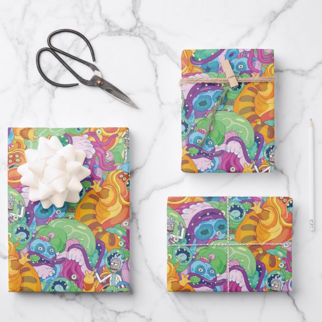 Rick Apocalypse Party Alien Pattern Wrapping Paper Sheet (Front)