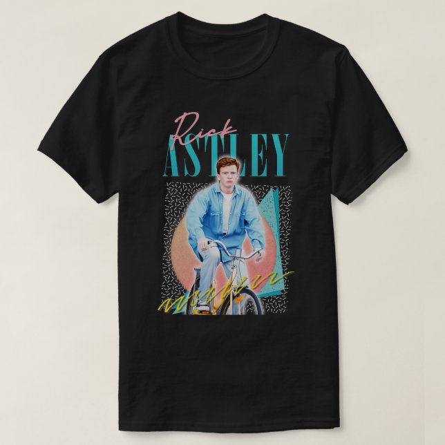 Rick Astley 80s Vibin Cyclin Aesthetic Design T-Shirt (Design Front)