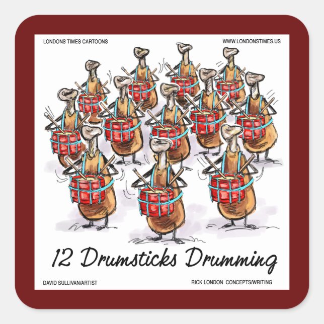 Rick London "12 Drumsticks Drumming" Christmas  Square Sticker (Front)