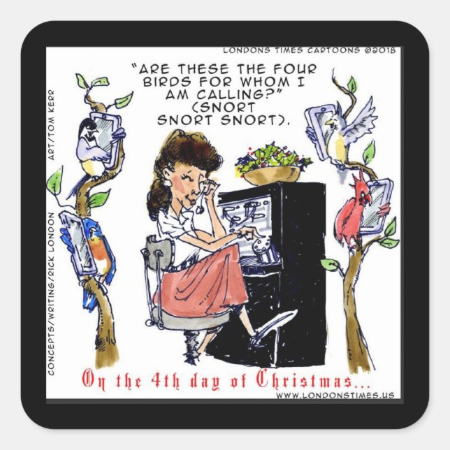 Rick London Ernestine Calling Birds Xmas Square Sticker (Front)