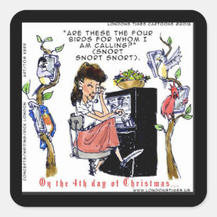 Rick London Ernestine Calling Birds Xmas Square Sticker