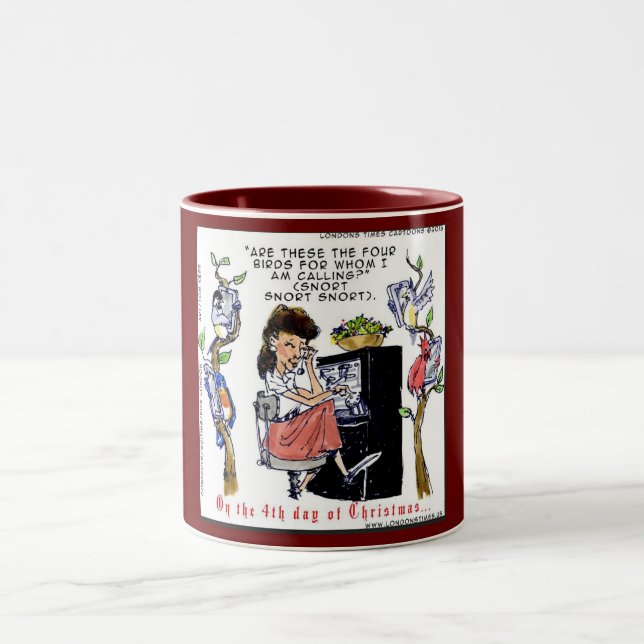 Rick London Ernestine Calling Birds Xmas Two-Tone Coffee Mug (Center)