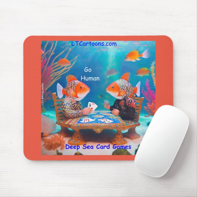 Rick London Fish Playing "Go Fish" Card Game Comic Mouse Mat (With Mouse)