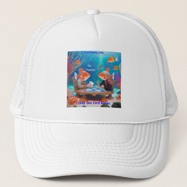 Rick London Fish Playing "Go Fish" Card Game Comic Trucker Hat (Front)