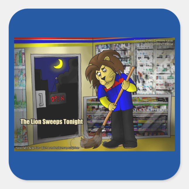 Rick London Funny "Lion Sweeps Tonight" Comic Square Sticker (Front)