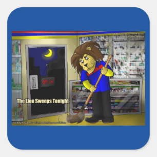 Rick London Funny "Lion Sweeps Tonight" Comic Square Sticker