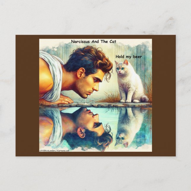Rick London Narcissus & The Cat Funny Postcard (Front)