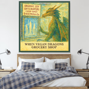 Rick London's Vegan Dragon Grocery Shopping Funny Canvas Print