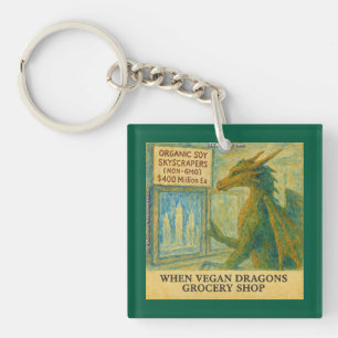 Rick London's Vegan Dragon Grocery Shopping Funny Key Ring