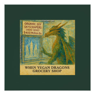 Rick London's Vegan Dragon Grocery Shopping Funny Poster