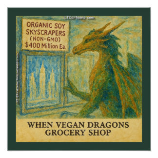 Rick London's Vegan Dragon Grocery Shopping Funny Poster