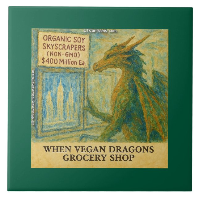 Rick London's Vegan Dragon Grocery Shopping Funny Tile (Front)