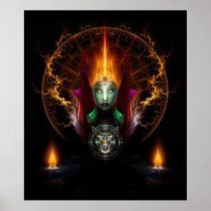 Riddian Queen Of Fire Fractal Art Composition Poster
