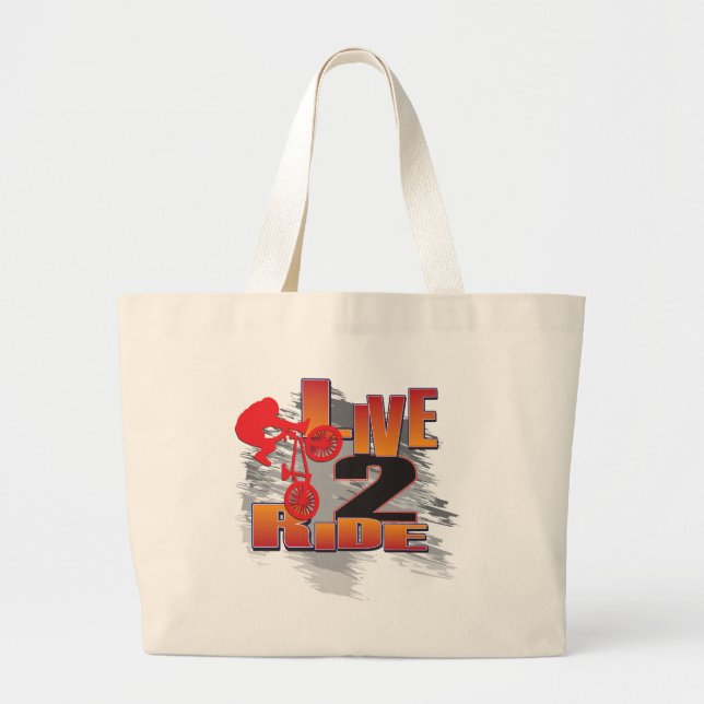 Ride 2 Live BMX Biker Large Tote Bag (Front)