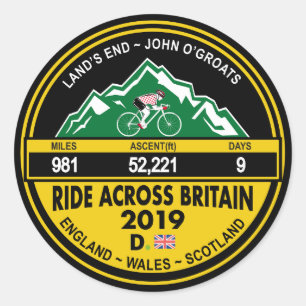 RIDE ACROSS BRITAIN 2019 CLASSIC ROUND STICKERS