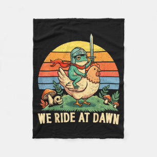 Ride at Dawn Funny Frog Riding Chicken Western Fleece Blanket