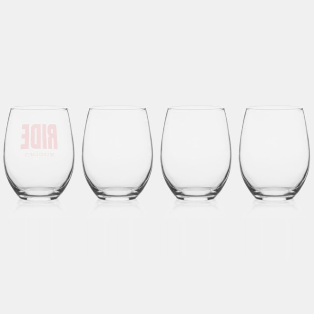 Ride Beyond Limits – Motivational Biker Typography Stemless Wine Glass (Front)