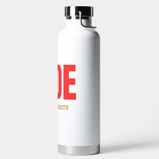 Ride Beyond Limits – Motivational Biker Typography Water Bottle (Left)