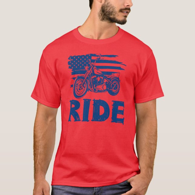 Ride, Biker American Flag T-Shirt (Front)