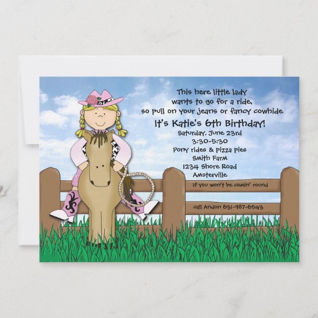 Ride 'em Cowgirl Blonde Braided Invitation (Front)