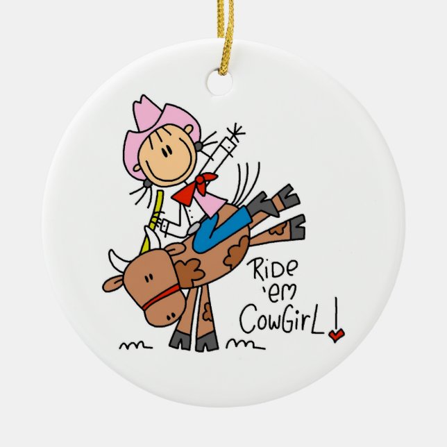 Ride Em Cowgirl T-shirts and Gifts Ceramic Tree Decoration (Front)