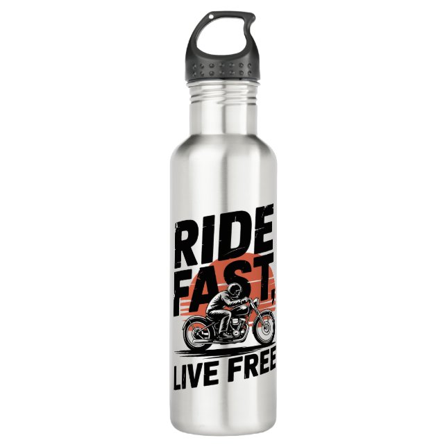 Ride Fast Live Free Bicyclist T-shirt 710 Ml Water Bottle (Front)