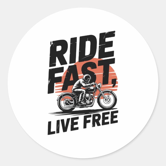 Ride Fast Live Free Bicyclist T-shirt Classic Round Sticker (Front)