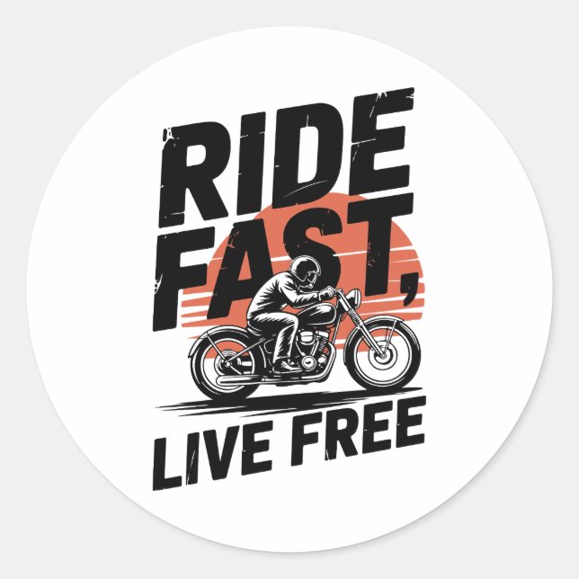 Ride Fast Live Free Bicyclist T-shirt Classic Round Sticker (Front)