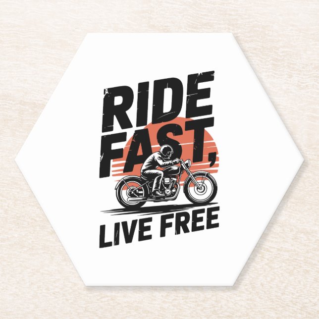Ride Fast Live Free Bicyclist T-shirt Paper Coaster (Front)
