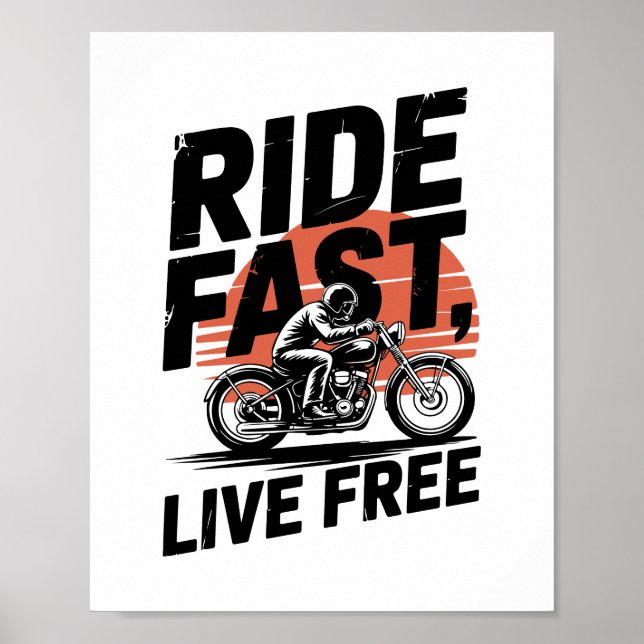 Ride Fast Live Free Bicyclist T-shirt Poster (Front)