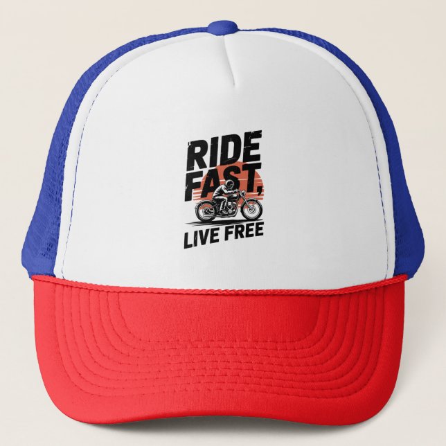 Ride Fast Live Free Bicyclist T-shirt Trucker Hat (Front)