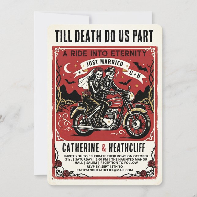 Ride Forever Skeletons Wedding Invitation (Front)