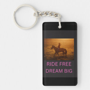 Ride Free Dream Big Horse Rider Sunset Keychain