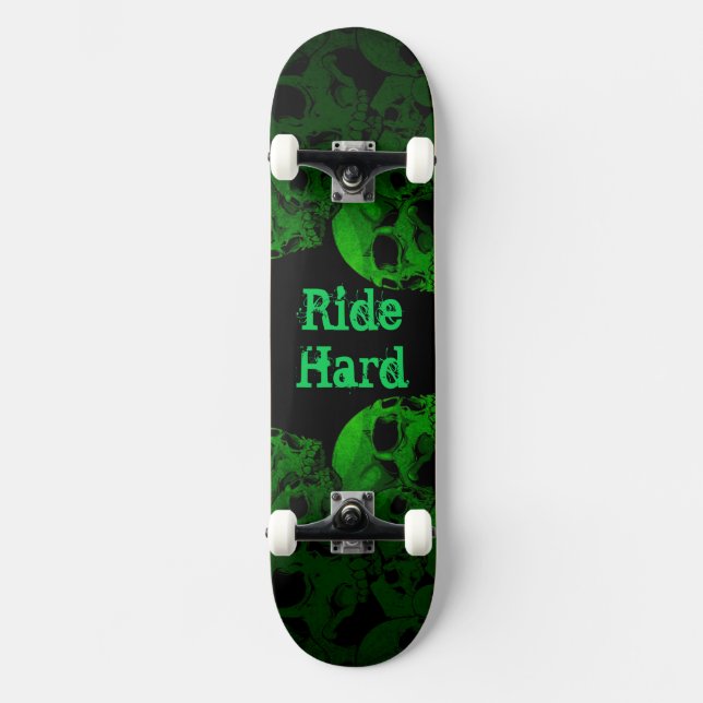 Ride Hard Green Skulls Skateboard (Front)