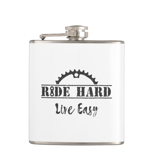 Ride Hard Live Easy Cycling Hip Flask (Front)