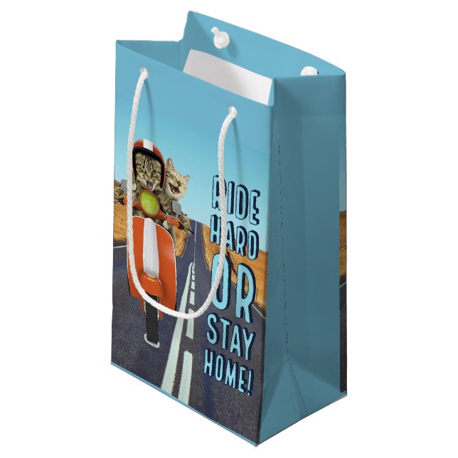 Ride Hard or Stay Home - Cats on a Moped Small Gift Bag (Front Angled)