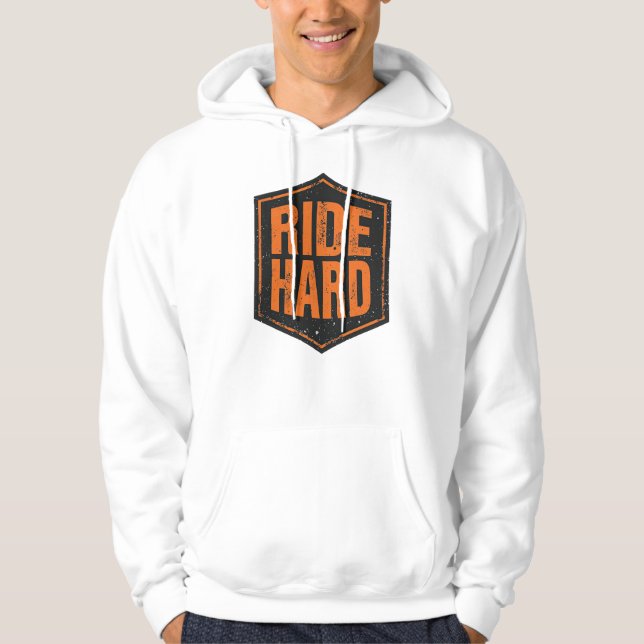 "Ride Hard" Rustic Biker Emblem Hoodie (Front)