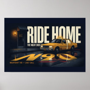 Ride Home Retro Taxi Night Drive 18x12 Poster Ni