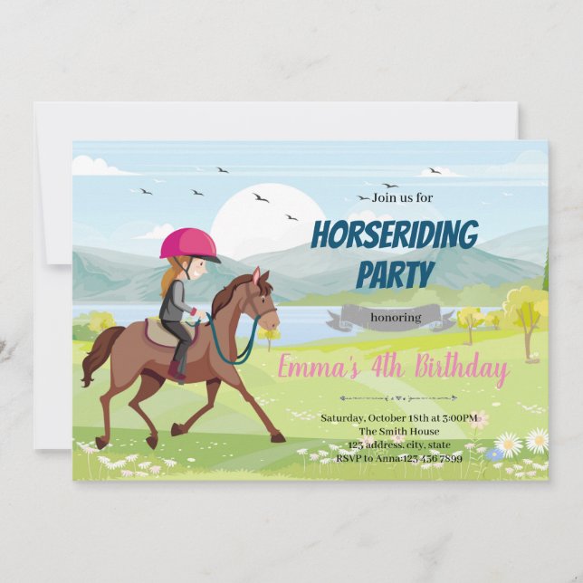 Ride horseback girl birthday invitation (Front)