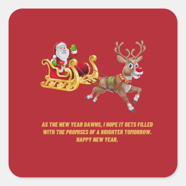 Ride into a Bright New Year with Santa Square Sticker (Front)