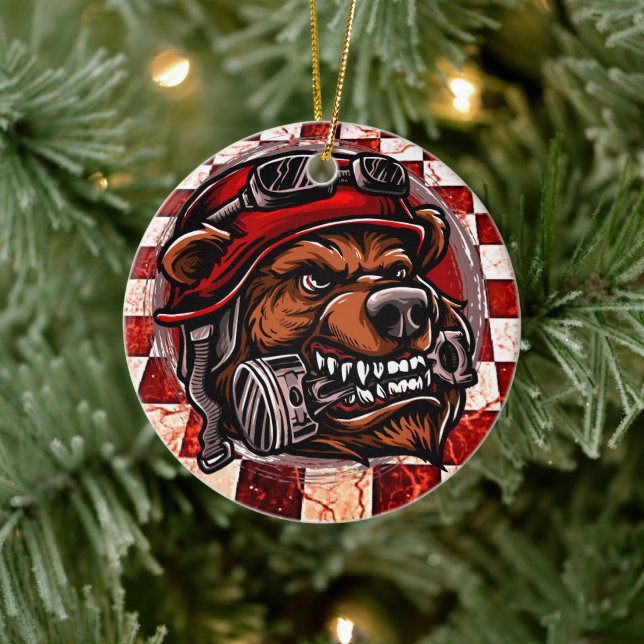 Ride into Nostalgia with Biker Bear  Ceramic Tree Decoration (Tree)