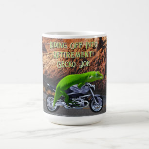 Ride into Retirement Custom Gecko Motorcycle Coffee Mug