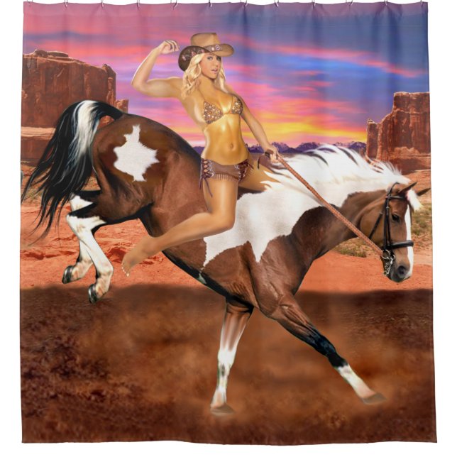 RIDE’M BRONCO COWGIRL SHOWER CURTAIN (Front)