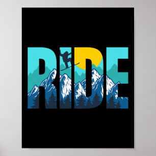 Ride Mountain Snowboarding Slopes Sunset Graphic Poster