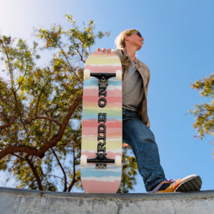 Ride On Blue Pink Yellow Watercolor Stripes Skateboard