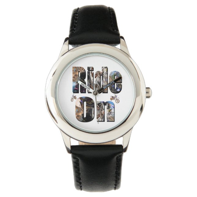 Ride On, Motorbike Picture Logo, Kids Leather Watch (Front)